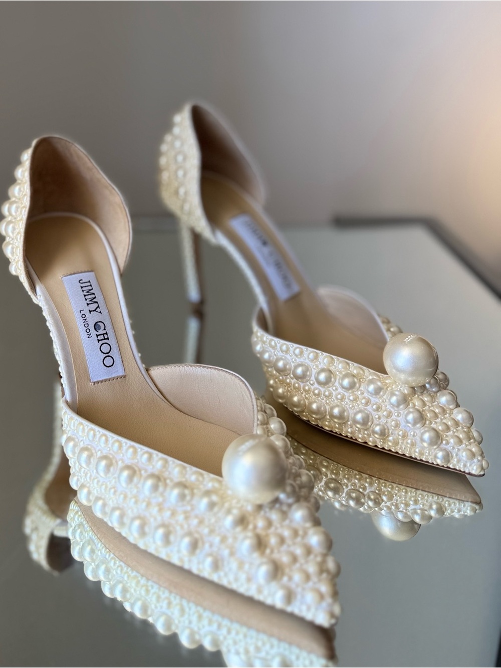 New JIMMY CHOO Sabine 85 faux pearl-embellished satin pumps 36.5 $1,895 - Picture 9 of 16